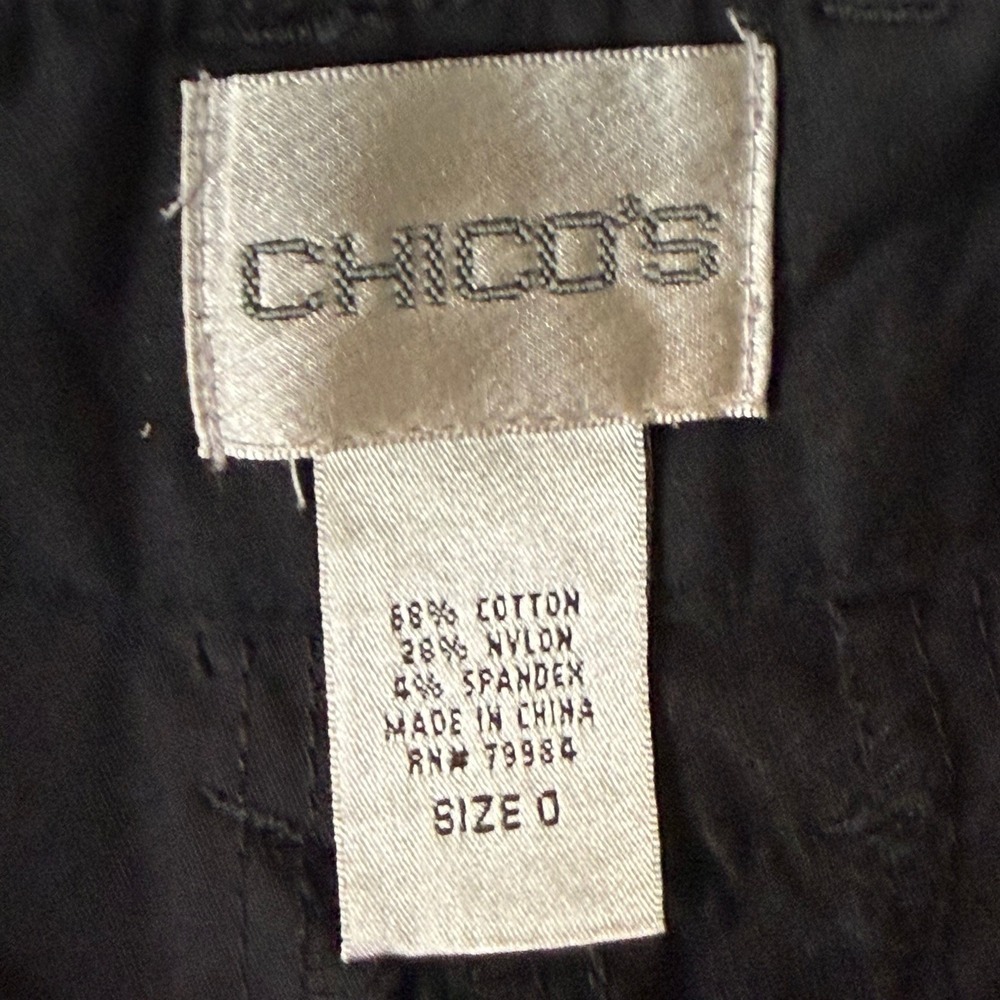 Chicos Pants 0 Womens 4 Black Wide Leg‎ Cropped Cotton Stretch Blend High Rise - Picture 5 of 11